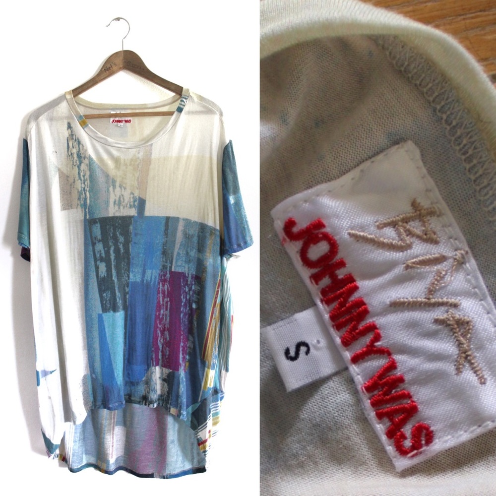 Biya by Johnny Was Multicolored Short Sleeve Long Oversized Boho Top Small